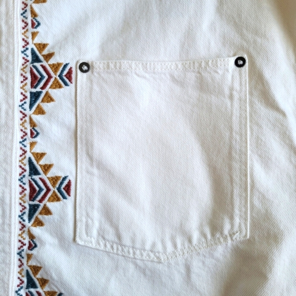 NWT Zara Southwestern Embroidered Denim Overshirt Jacket White Size Large Boho - Picture 8 of 16